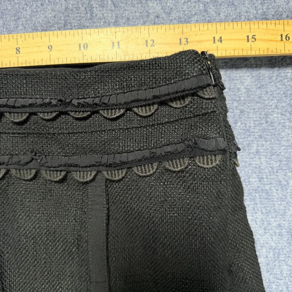 Tory Burch Black Textured Cotton Scalloped Trim Mini Skirt Size 8